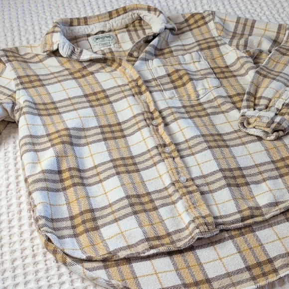 American Eagle Outfitters White and Brown Plaid Button Down Shirt Flannel Cotton - Picture 11 of 11